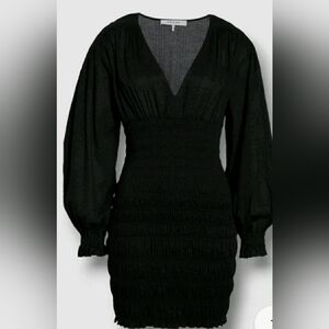NWT Frame Denim Black Long Sleeve, Vneck Ruched Dress XL.
